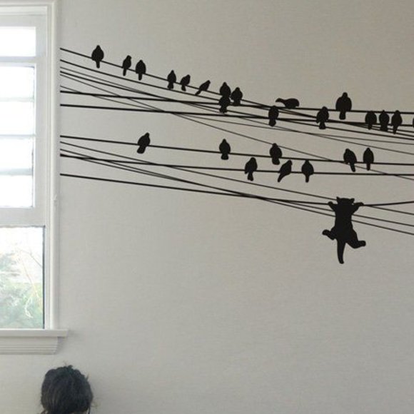 Blik Wall Decor Blik Black Wall Decal Birds On A Wire Black Cat